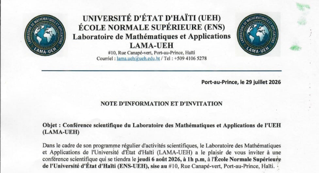 Conférence scientifique du Laboratoire des Mathématiques et Applications de l'UEH (LAMA-UEH)