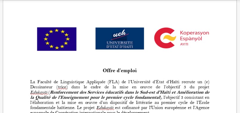 Offre d’emploi: La Faculté de Linguistique Appliquée (FLA) de l’Université d’État d’Haïti recrute un (e) Dessinateur (trice)