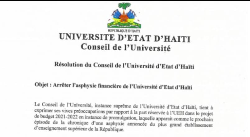 Résolution du  Conseil de l’Université sur la situation financière de l’Université d’Etat d’Haïti