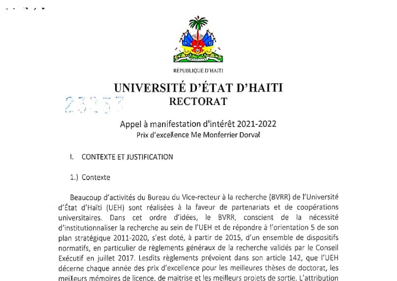 Appel à manifestation d’intérêt pour le « Prix d’excellence Me Monferrier Dorval »