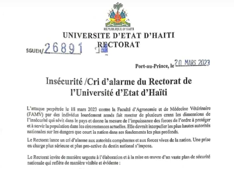Insécurité /Cri d’alarme du Rectorat de l’Université d’Etat d’Haïti