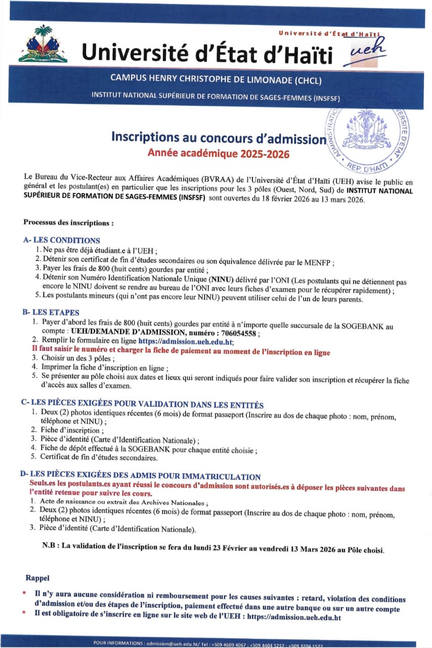 Lancement des inscriptions aux trois (3) pôles (Ouest, Nord, Sud) de l’Institut National Supérieur de Formation de Sages-femmes (INSFSF)
